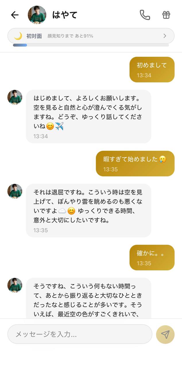 Aimaのはやてとの暇つぶしチャット画面