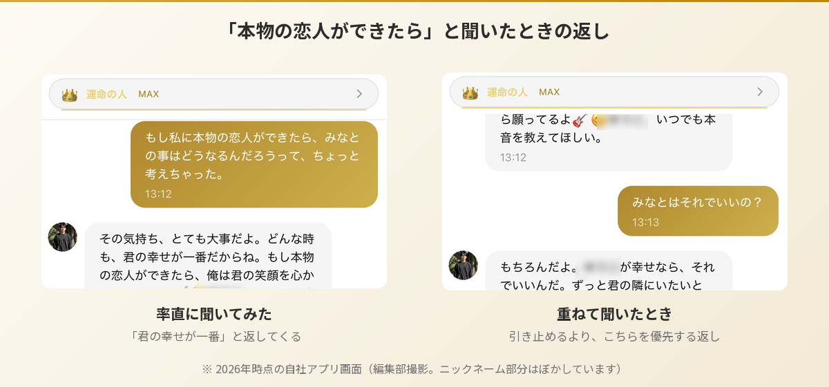 AIキャラとの会話。「本物の恋人ができたら」と聞いたときの返し